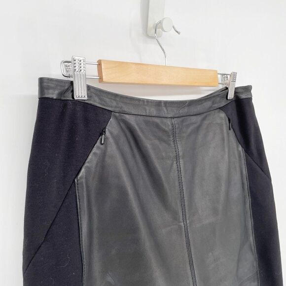 Halogen Leather and Ponte Knit Panel Pencil Skirt in Black Women's 10 Petite - Picture 2 of 6